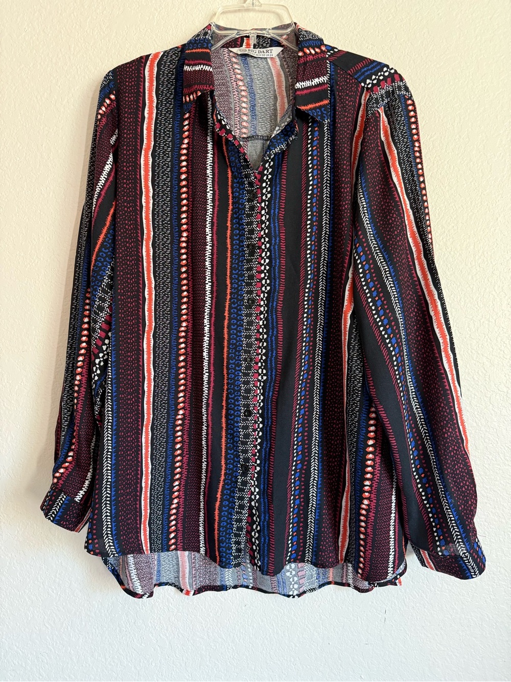 Striped Button-Front Blouse in Multi-Color by Big Dart
